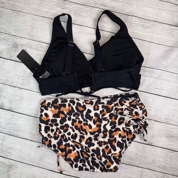 Aqua Eve NWT High Waisted Bikini Twist Front Top and Leopard Print Bottom Large - Picture 8 of 9